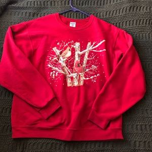 Red sweater with birds